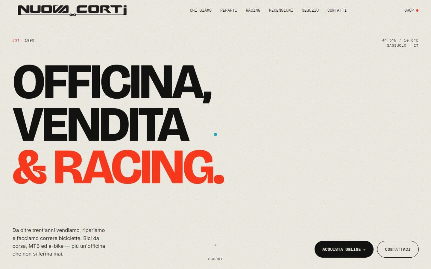 La home page del sito di Nuova Corti
