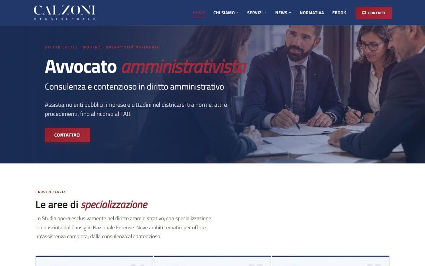 La home page del sito di Studio Legale Calzoni