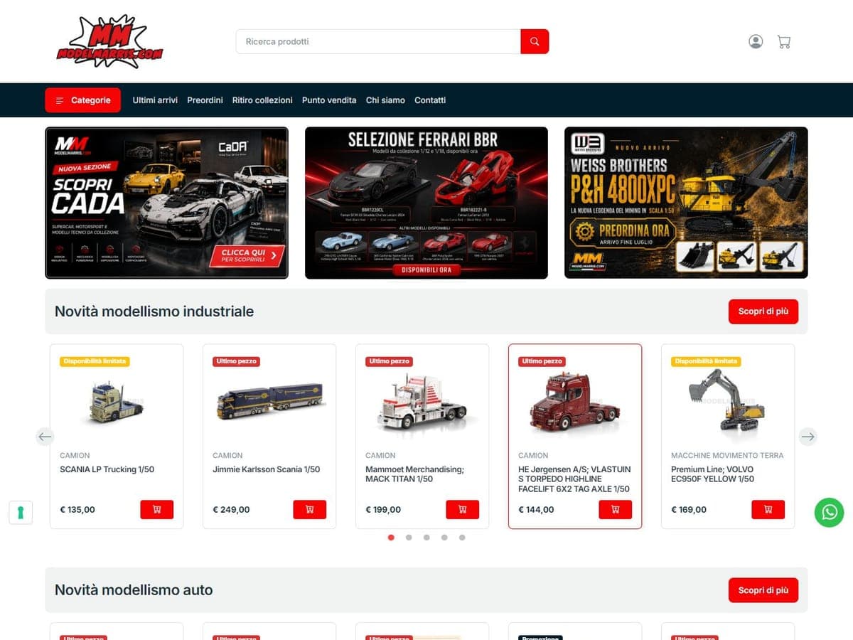 La home page del sito di Model Marris