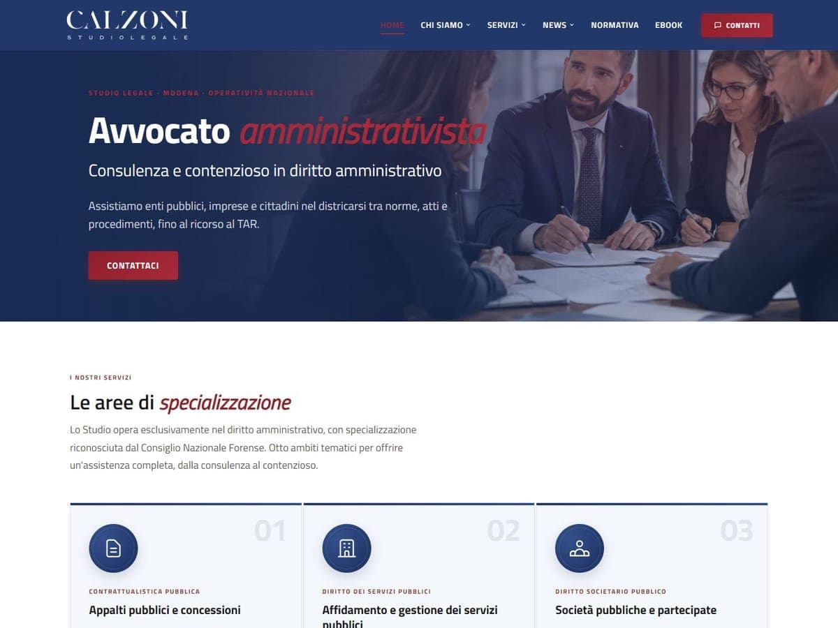 La home page del sito dello Studio Legale Calzoni
